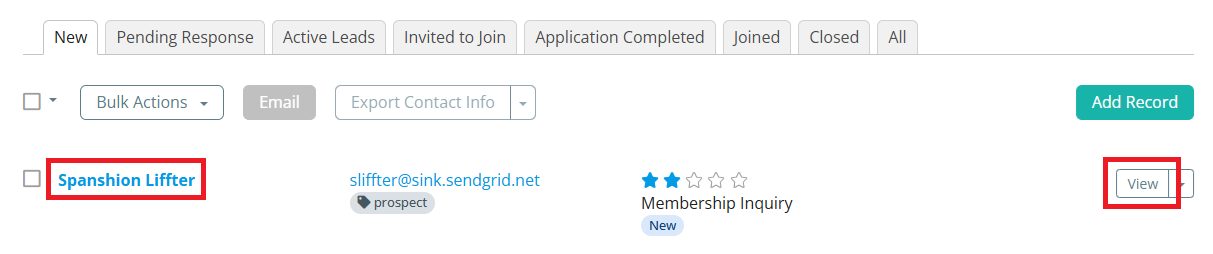 Click the prospect's name or View