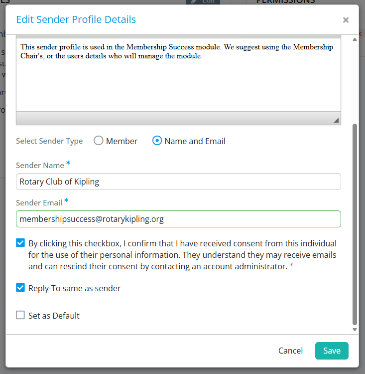 Make changes to the sender profile and click Save