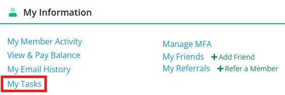 Click My Tasks in the My Information dashboard