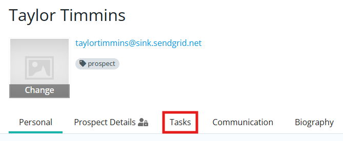 Click the Tasks tab in the prospect's profile