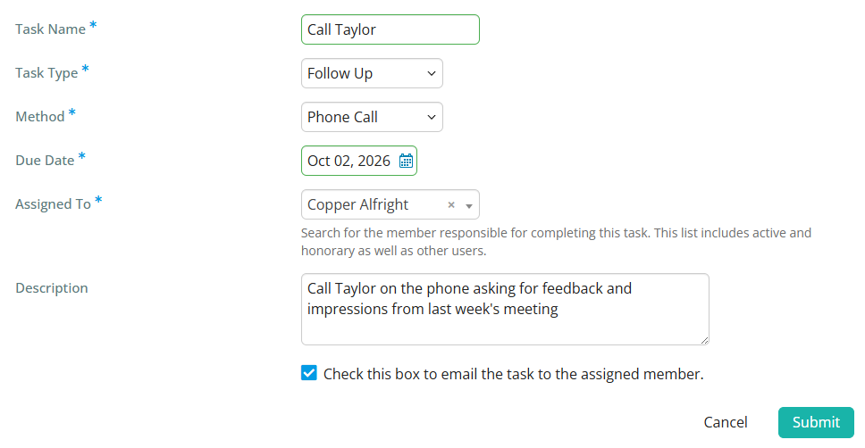An example of task details