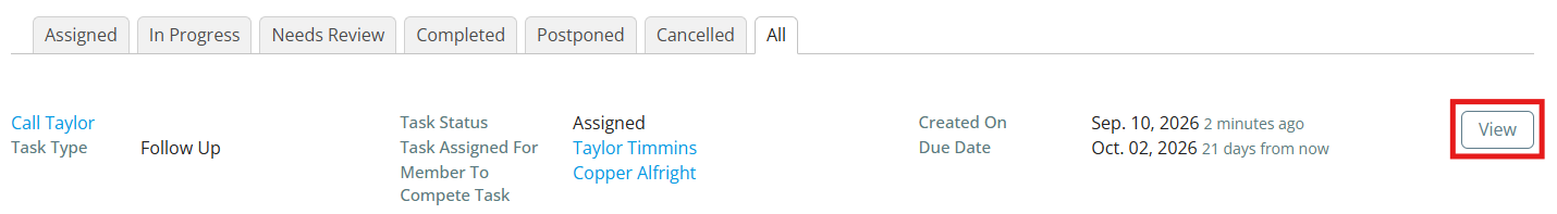 Click the View button to open the task details