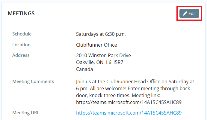Click Edit on Meetings