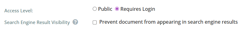 Set the access levels and visibility for the document