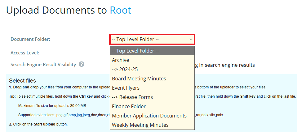 Select the destination folder for your multiple documents