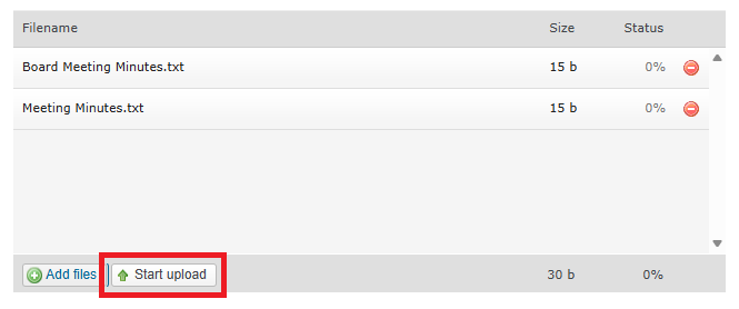 Click Start Upload to add the selected files to your documents