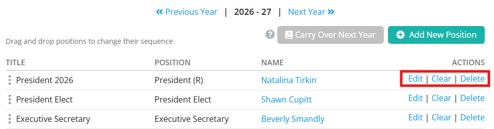 Use the options in the Actions column