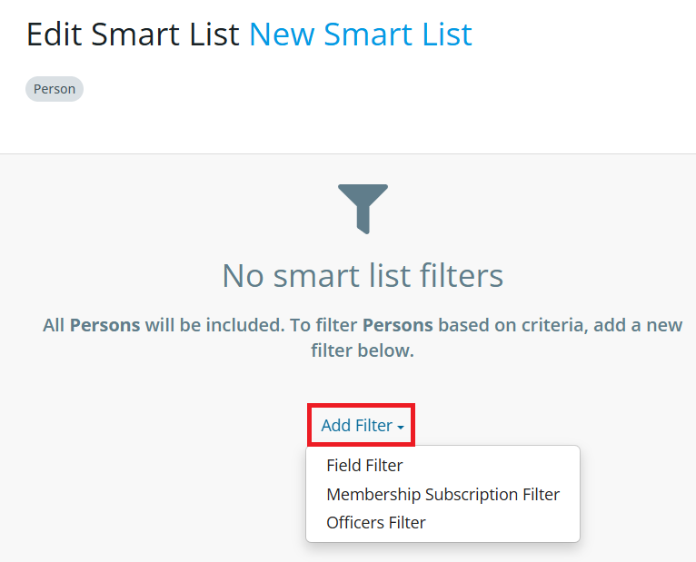 Click Add Filter to select from options