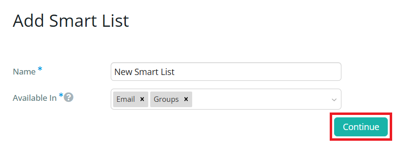 Enter a name and availability for new Smart List