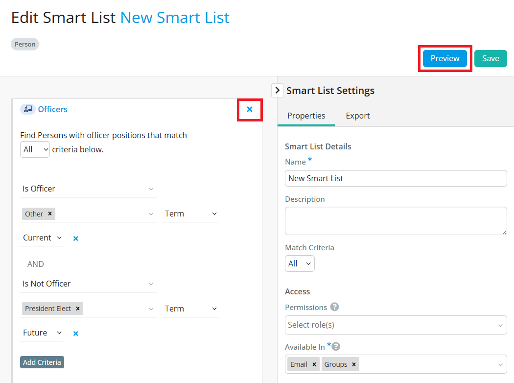 Click X to remove filter or Preview in top right-hand corner