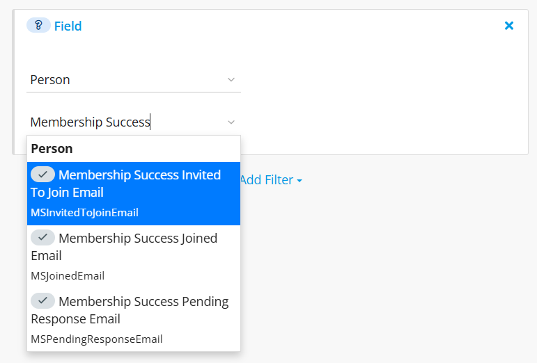 Type into the filter to see related options