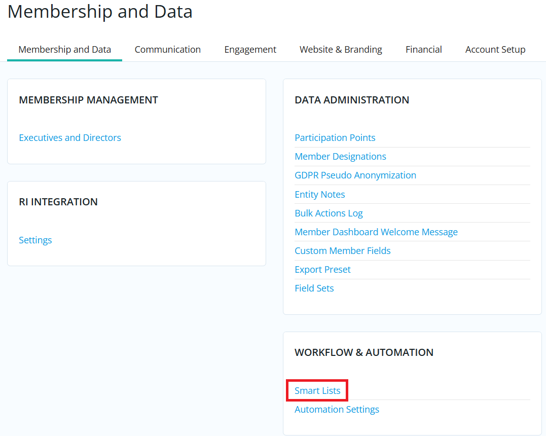 Smart Lists under Workflow & Automation menu group