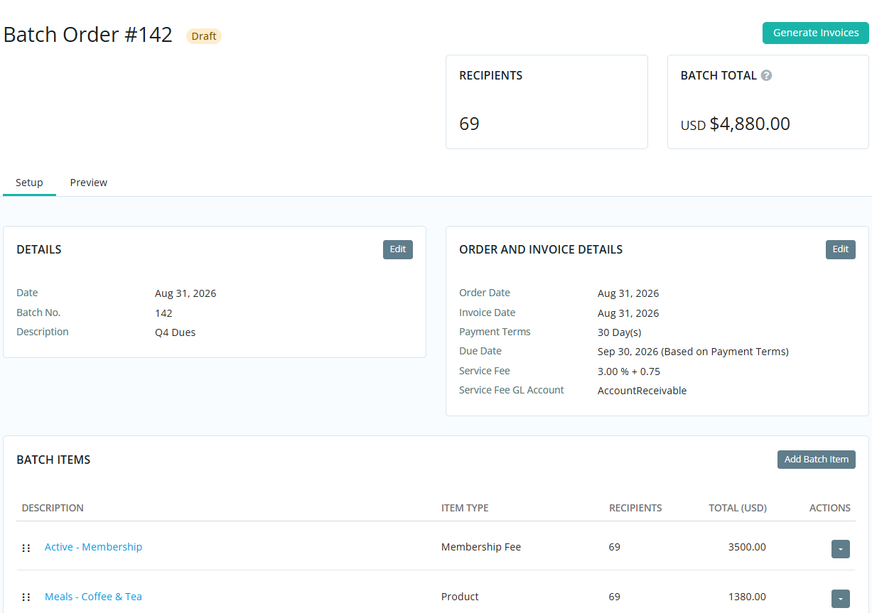 An example batch order
