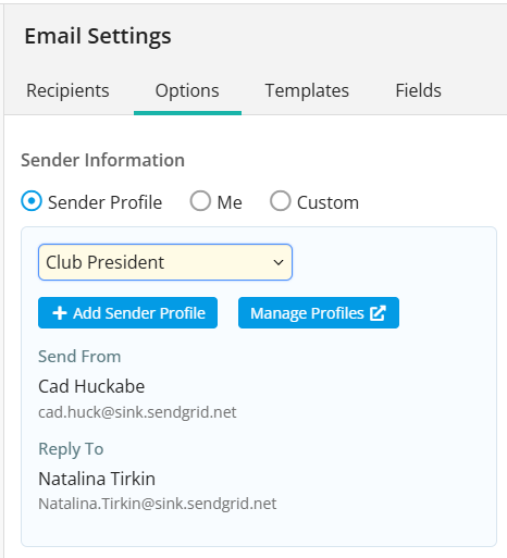 An example of a club sender profile
