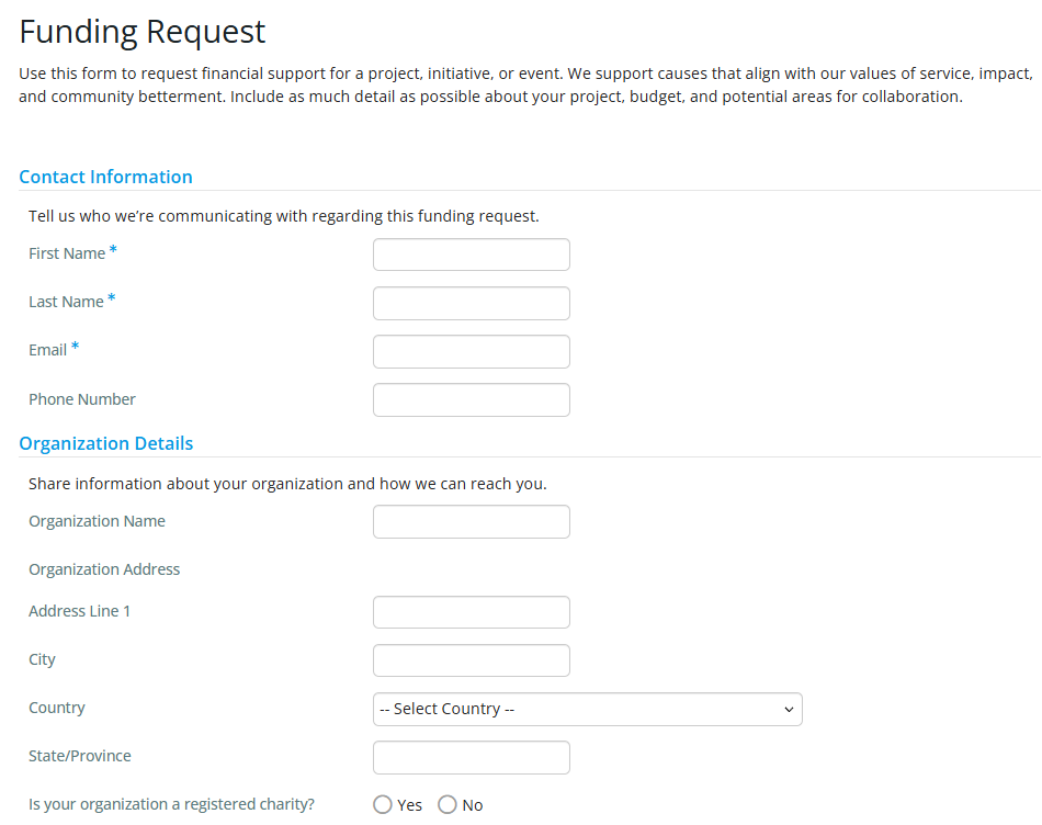 An example of a custom form
