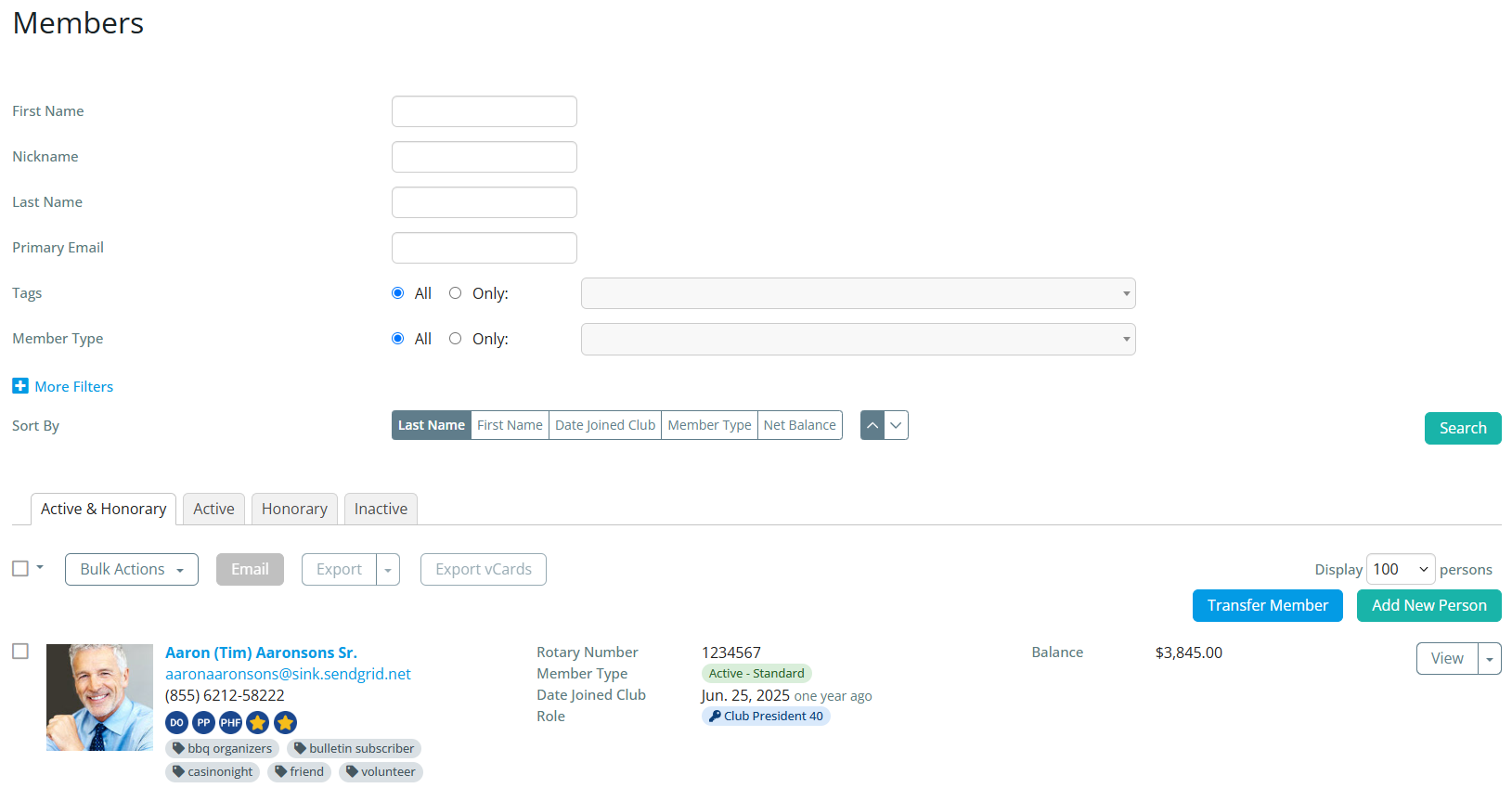 Use filters and search on the member list