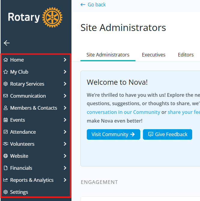 Image of the side menu navigation
