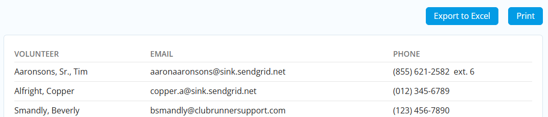Click Export to Excel or Print to export this information