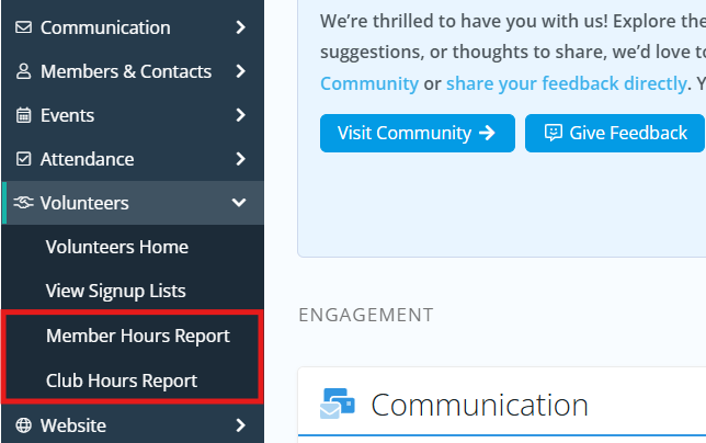 Click Member Hours or Club Hours Report in the left-hand menu