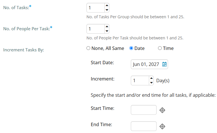 Enter the details for multiple tasks