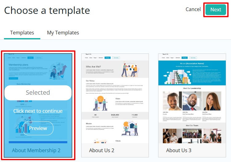 Choose a custom page template