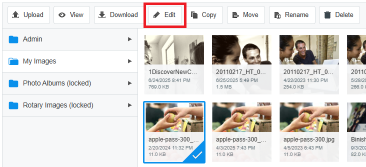 Select an image and then click Edit