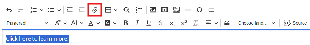 Highlight the text or image and click the Link tool
