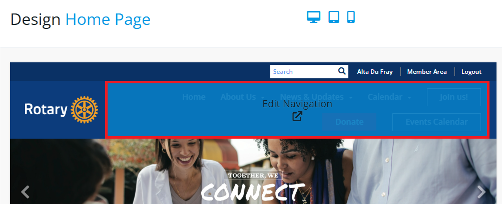 Can navigate from the website live designer by clicking Edit Navigation