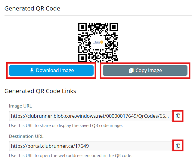 Use the highlighted options to download or copy the QR code