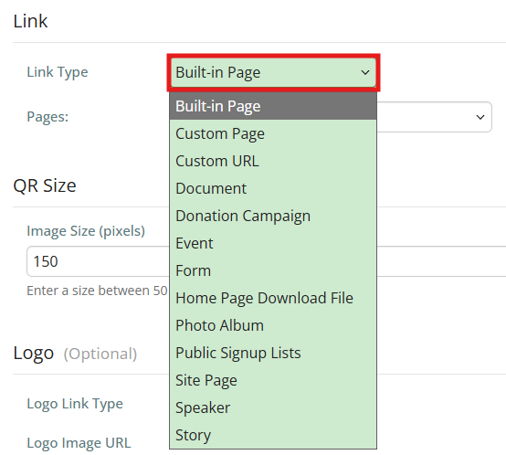 Click the Link Type dropdown and make a selection