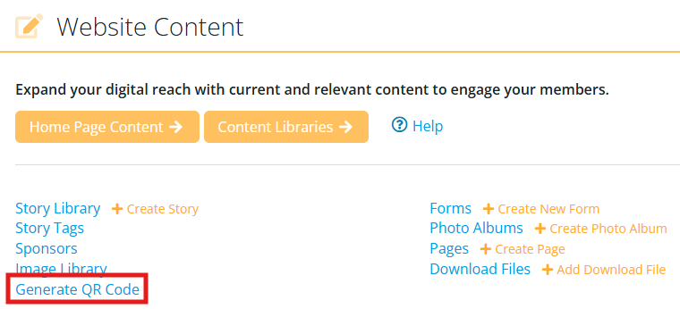 Scroll down to Website Content and click Generate QR Code