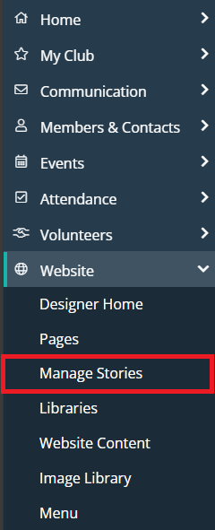 Manage Stories link in menu