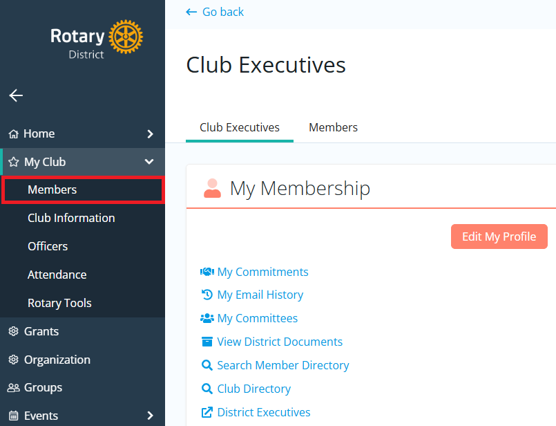Click My Club then Members