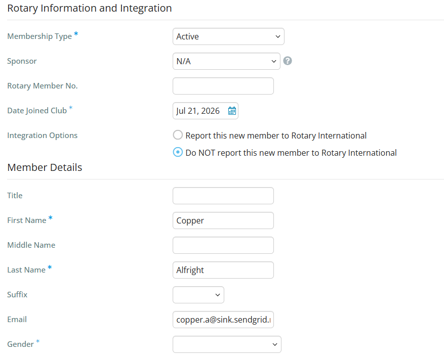 Enter the new member's details