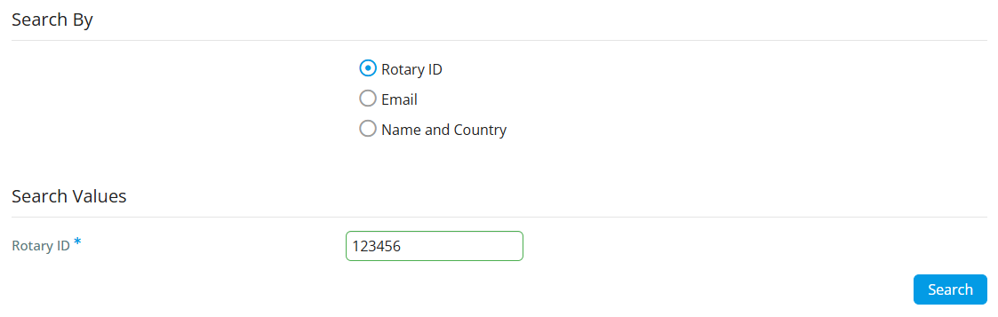 Select a search type and enter a value