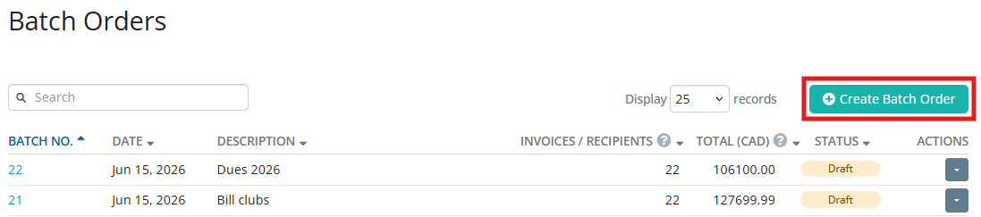 Click Create Batch Order