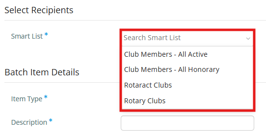 Select recipients from the drop-down menu