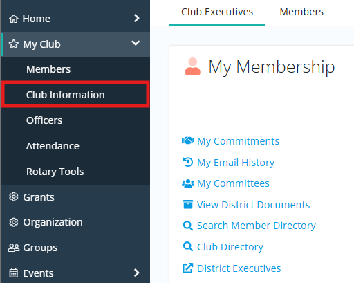 Click My Club then Club Information