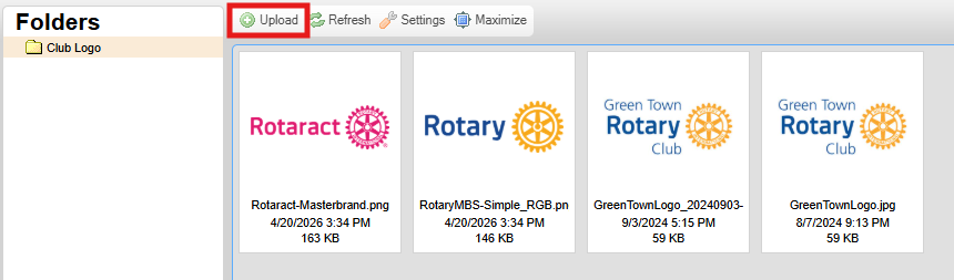 Double-click an image or click Upload to choose a new file