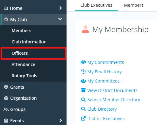 Click My Club then Officers