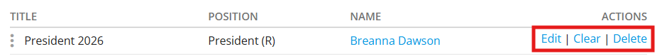 Click on an option in the Actions column