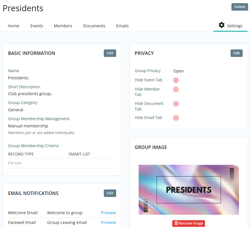 Make changes to group settings as necessary