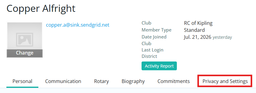 Click the Privacy and Settings tab