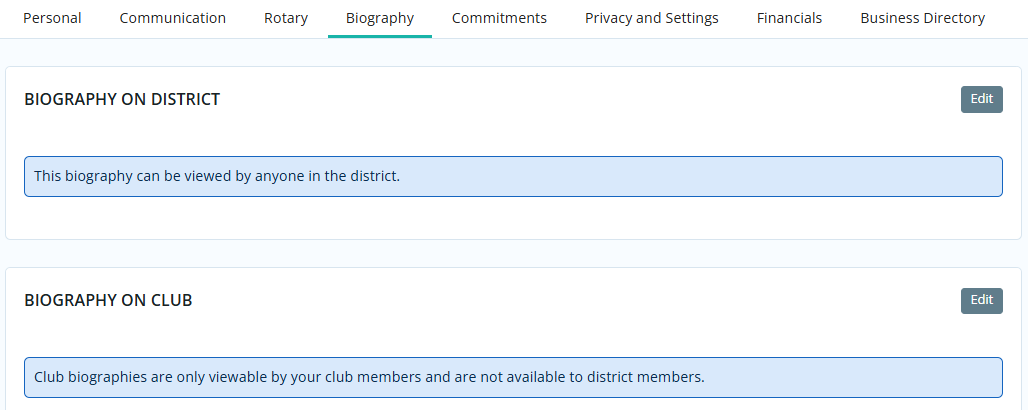 View of Biography Tab