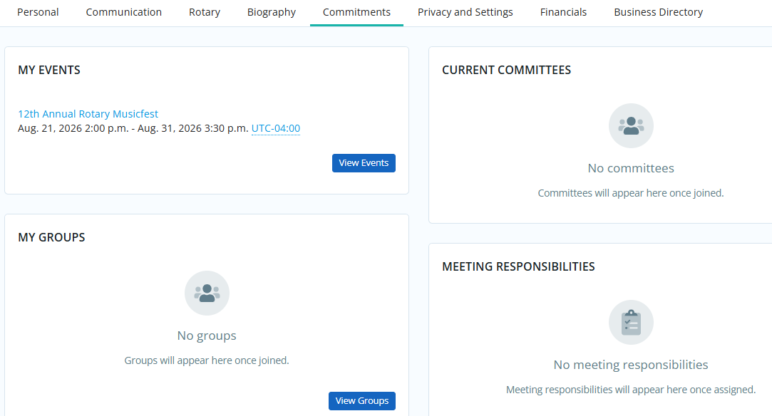 View of Commitments Tab