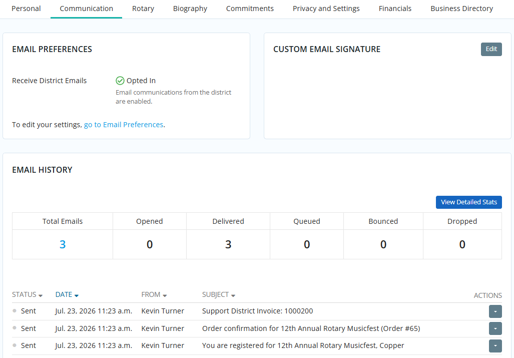 View of Communication Tab