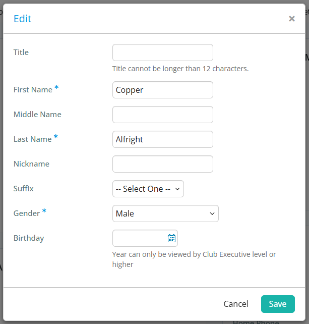 Make changes to information and click Save