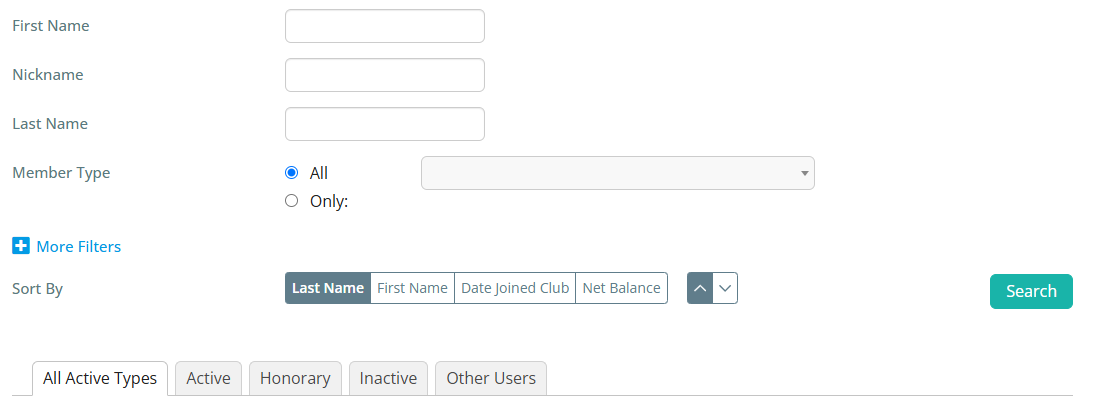 Use the filter options or tabs to narrow the results of members