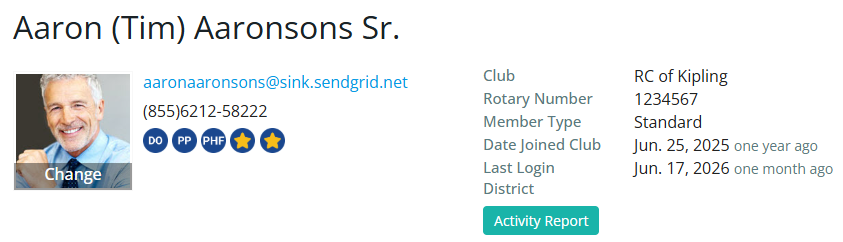 Top of member profile