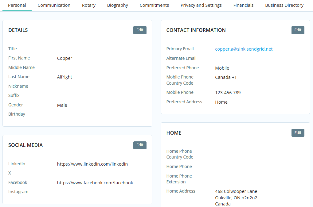 View of Personal Tab